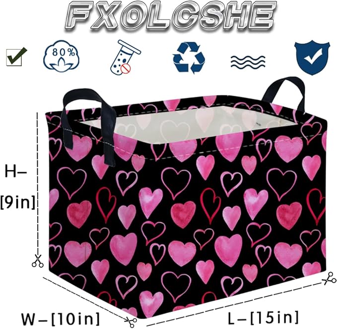 FXOCSHE Rectangular Valentine's Day Gift Basket,nursery basket,Girls gift baskets,kids toy storage Bin, Love Heart Room Decor for Home,Shelf Baskets(Attract love)