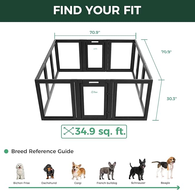 FXW AuraSpace Acrylic Indoor Dog Playpen for Small and Medium Dogs, 30 Inch, 12 Panels, Black