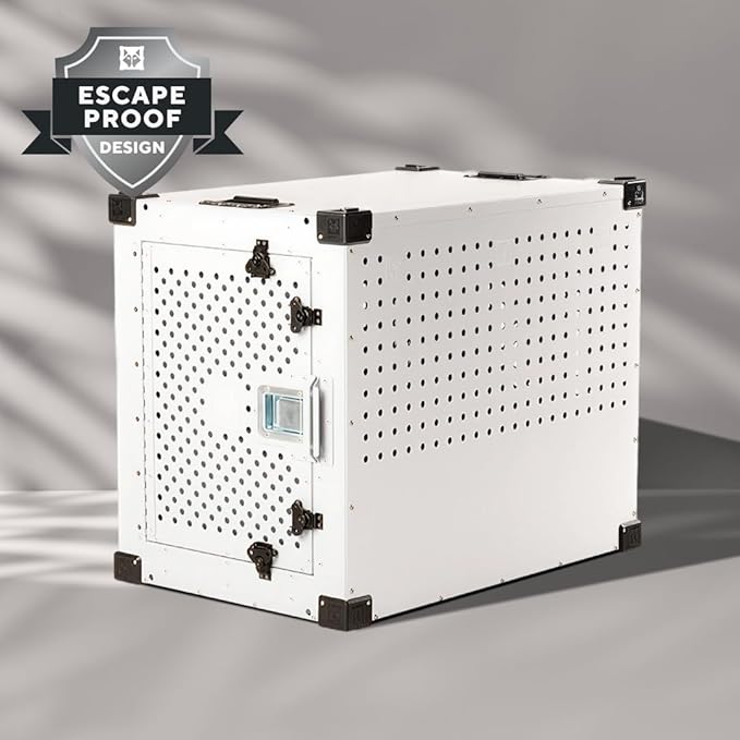Impact Indestructible High Anxiety Crate for Intermediate Dogs - Heavy Duty Escape Proof Indoor Dog Kennel with Powder-Coated Aluminum - Ideal for Escape Artists (White, 34" (34.5" L x 23" W x 29" H)