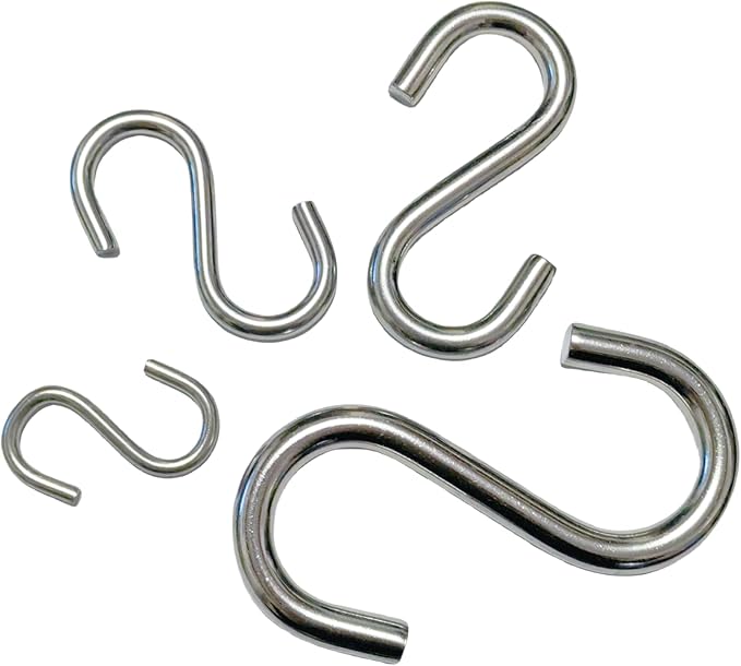 304 Stainless Steel S Hook, S Hook Metal Hanging Practical Hook Connecting Hook for Item Hanging (Dia:5/16in(8mm)-4PCS)
