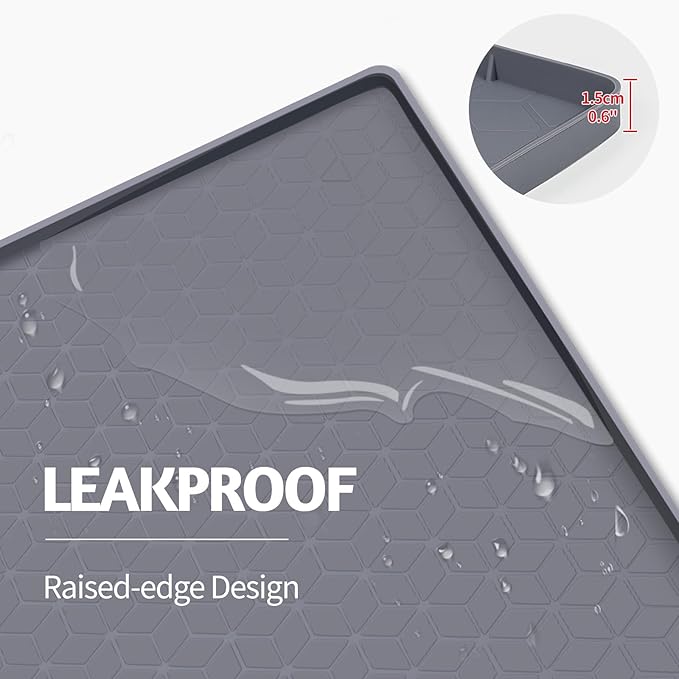 Bartuke Cat Litter Mat, Extra Large 34" x 22" Silicone Mat Litter Trapping Mat for Scatter Control, Soft on Kitty Paws, Easy to Clean (Dark Grey)