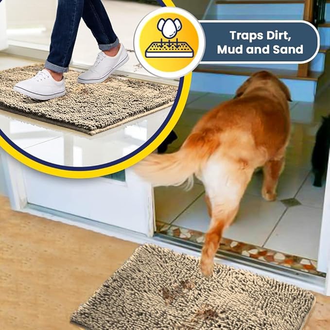 Muddy Mat® | Super Absorbent Door Mat Indoor, Microfiber Quick Dry Chenille Entryway Rug, Non-Slip Front Door Mat, Indoor Mats for Entryway, Machine Washable Pet Rug, Beige 24"x72"