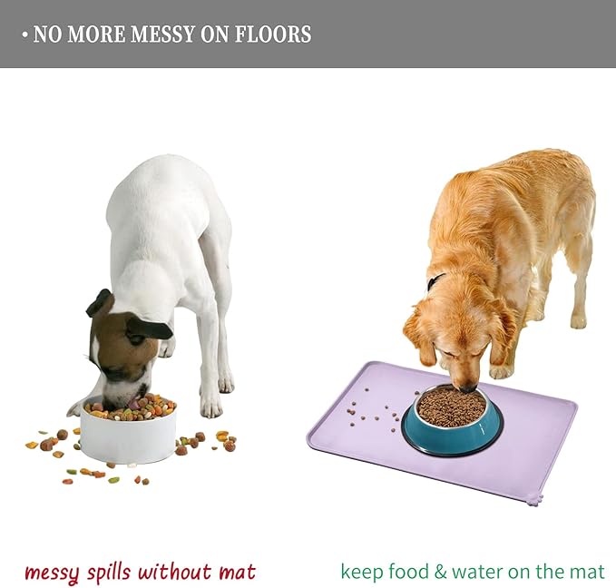 Reopet Waterproof Pet Feeding Mat with High Raised Edges, Heavier and Thicker Placemats for Cat Dog Water Bowl with BPA Free, Dogs Cats Food Mats for Messy Drinkers to Prevent Spill and Protect Floors