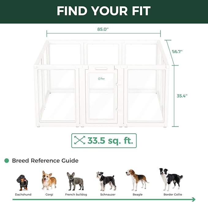 FXW AuraSpace Acrylic Indoor Dog Playpen for Medium Dogs, 35 Inch, 10 Panels, White