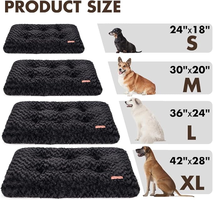 Dog Bed Crate Pad - Rosette Pattern White Velvet Pet Bed Anti-Slip Comfy Kennel Pad for Crates Rosette Black S