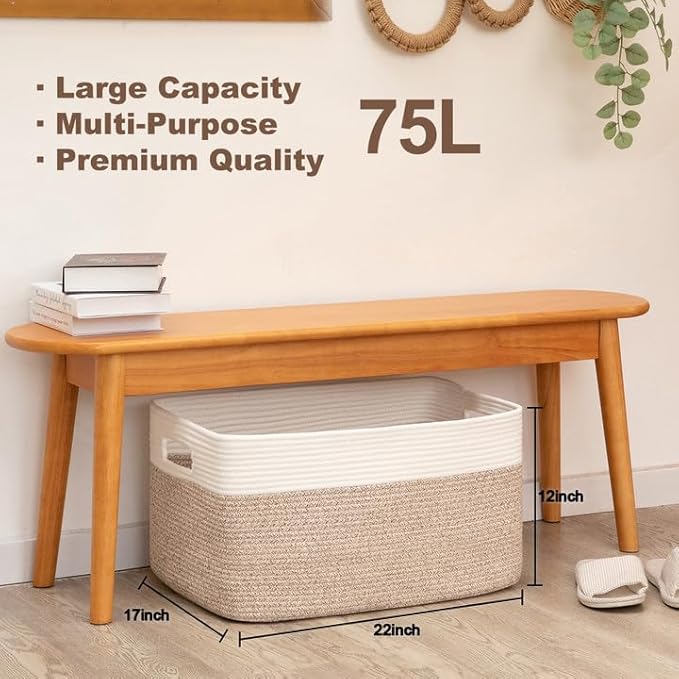 SIXDOVE 75L Large Blanket Basket, Toy Basket Bin for Kids, Cotton Rope Woven Storage Basket for Living Room, Nursery, Baby Room Decorative Organizer, 22''×17''×12'', Brown and White