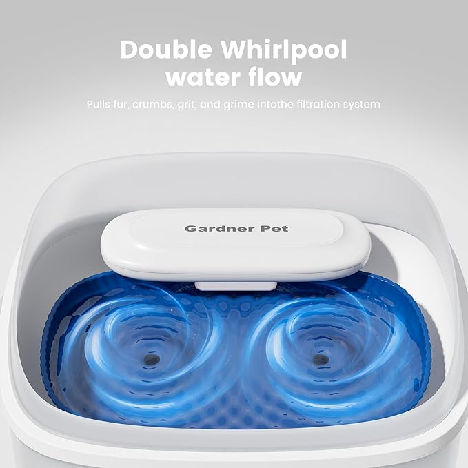 Gardner Pet 1 Gallon Pet Water Fountain, Vortex Dog Water Fountain, Ultra Quiet Automatic Cat Fountain with Filter, Transparent Tank, Splash-Proof, Easy to Clean,Without Adapter (White)