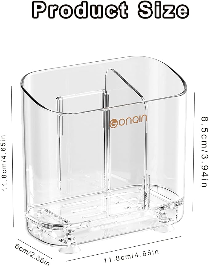 Acrylic Electric Toothbrush Holder with Detachable Base, 2 Slots Wall-Mounted Bathroom Storage Caddy, Clear Makeup Brush Organizer with Removable Divider for Toothpaste, Razors, Kitchen & Office Desk