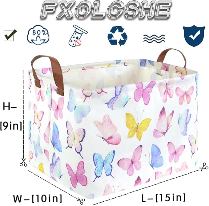 FXOCSHE Rectangular Butterfly Basket,Girls Basket, Foldable waterproof cute storage basket,Kids Storage Bin,Toy gift Organizer,Girls Room Decor,Butterfly Room Decor,Gift Box(Colorful Butterflies)