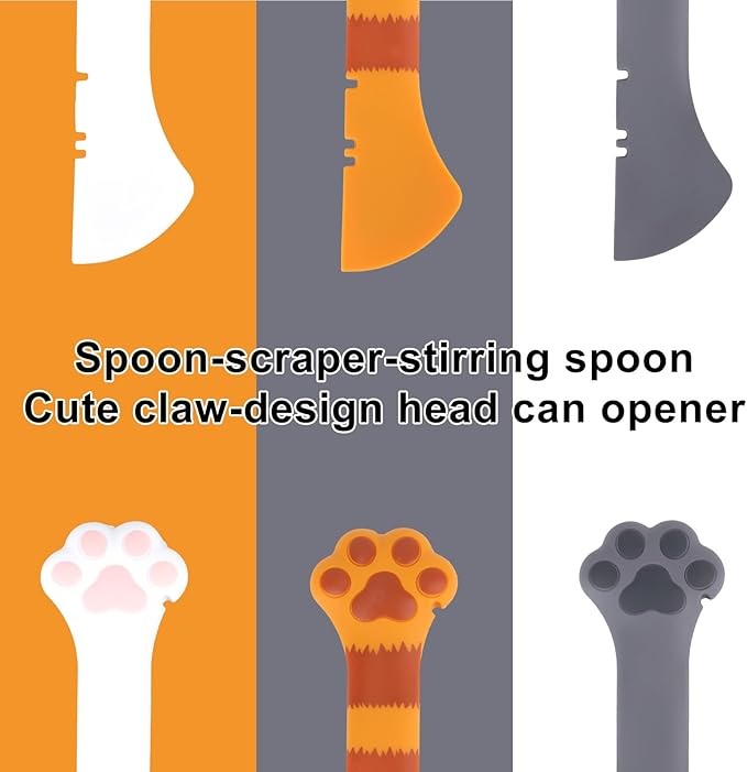 3 Pcs Dog Cat Food Spoon, Cute Paw Spoon for Wet Food Silicone Can Opener Multifunctional Pet Spatula Scoop Mixing Spoons for Cat Dog Supplies (White, Orange & Dark Grey)