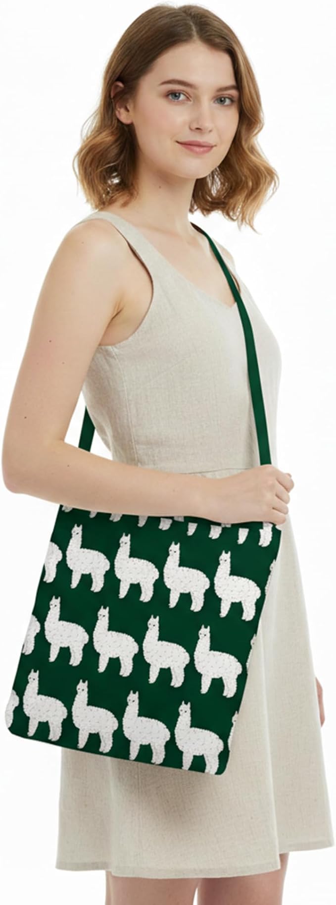 BeeGreen Alpaca Ultimate Crossbody Tote Bag - Reusable Grocery Shopping Bag - Foldable Compact Portable Machine Washable