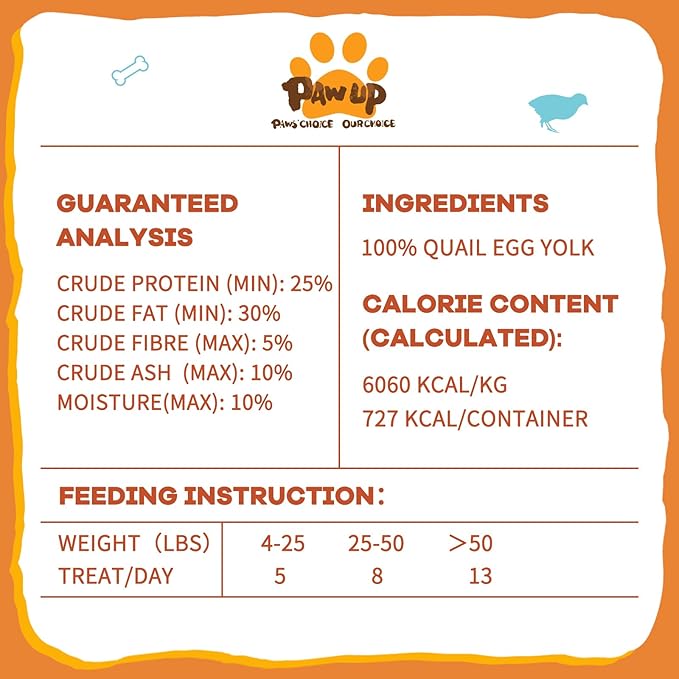 Freeze Dried Quail Egg Yolk Pet Treats, Freeze-Dried Pet Food for Dogs, Cats, Pure Fresh Ingredient, 4.2 oz, Rawhide Free, Gluten&Grain Free