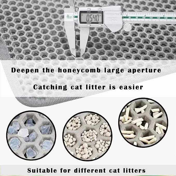 HCY&WLD Cat Litter Mat, Honeycomb Double Layer Cat Litter Trapping Mat, Waterproof Urine Proof Non-Slip, Scatter Control, Less Waste, Easier to Clean (Light Gray, 24" X 18")