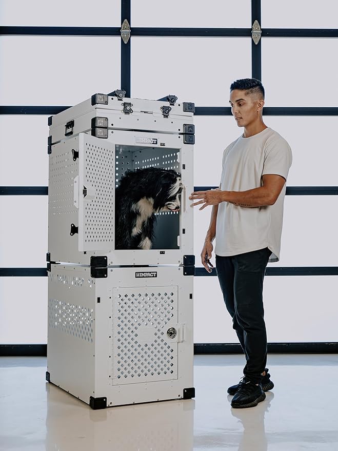 Impact Indestructible High Anxiety Crate for Intermediate Dogs - Heavy Duty Escape Proof Indoor Dog Kennel with Powder-Coated Aluminum - Ideal for Escape Artists (White, 34" (34.5" L x 23" W x 29" H)