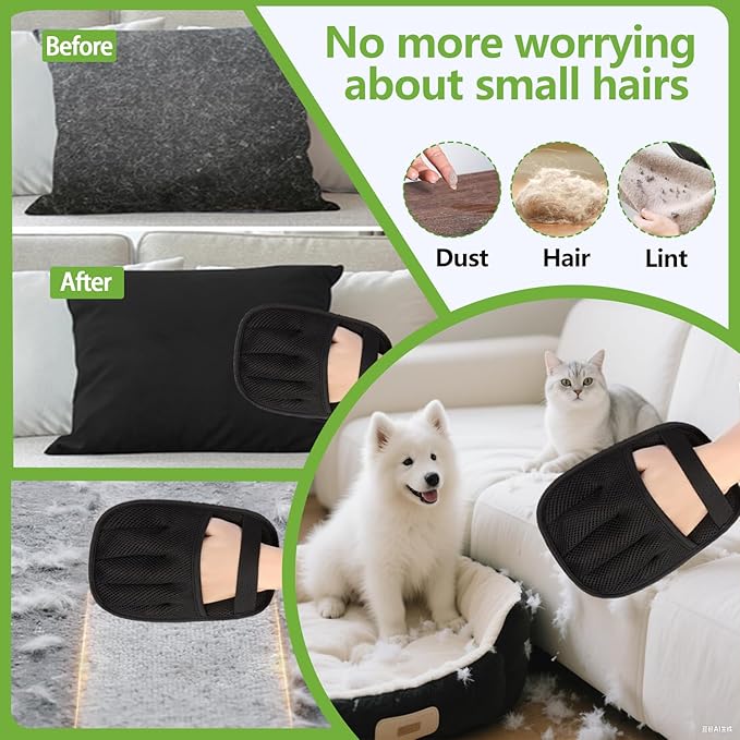 2 Packs Electrostatic Pet Hair Remover Glove for Dogs and Cats – Reusable Brush Pet Hair Removal Glove for Furniture, Car Interiors, Bedding & Clothing
