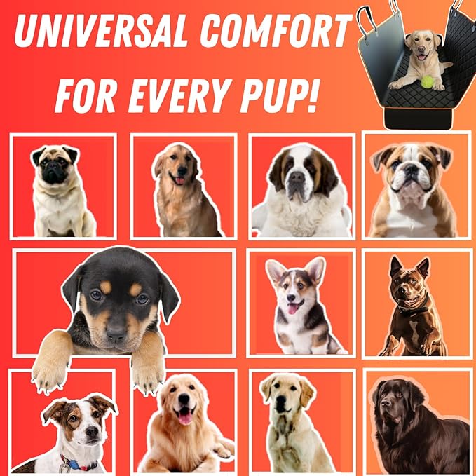 Doggie World Dog Car Seat Cover for Back Seat for XL Cars, SUVs & Trucks - Durable Car Cover Protector for Dogs, Nonslip Backseat Dog Hammock, Waterproof Scratchproof Protection Against Dirt, Pet Fur