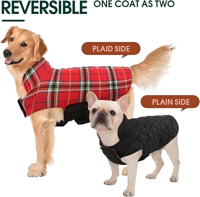 Kuoser Warm Dog Coat, Waterproof Dog Coats for X-Small Dogs, Adjustable Durable Doggie Winter Jacket Reversible Cozy Puppy Cold Weather Apparel from Small to Large Breed, Bright Red XS