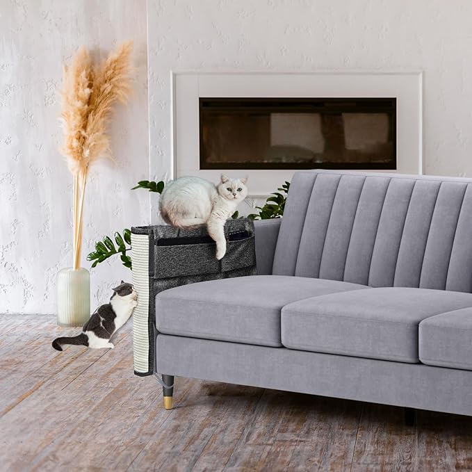 Upgraded Cat Scratch Furniture Couch Protector with 27.6’‘L*19.6’‘W Natural Sisal for Protecting Large Area Couch Sofa Chair,Couch Corner Cat Scratcher(Dark Grey/Right Handed)