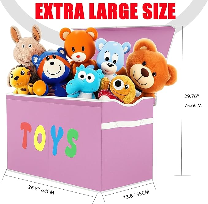 Toy Box Chest, Collapsible Sturdy Storage Bins with Lids, Extra Large Kids Toy Storage Organizer Boxes Bins Baskets for Kids, Boys, Girls, Nursery Room, Playroom, Closet (Classical Pink)