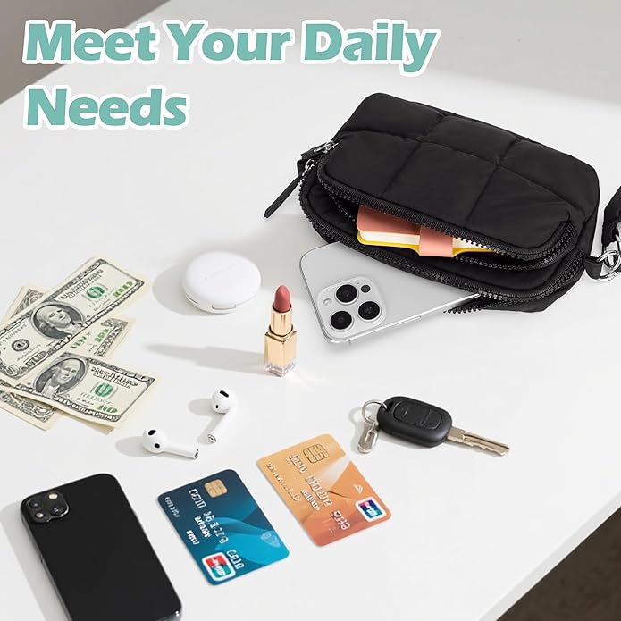 Wristlet Wallets for Women, Small Puffy Wristlet Purses with Zipper, Travel Credit Card Holder Phone Organizer Bag
