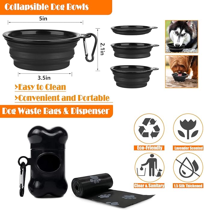No Pull Dog Harness, Collar & Leash Set | Includes Dog Seat Belt, Collapsible Bowls & Poop Bag Dispenser. Ideal for Training, Walking, Hiking. Fits Small to Large Dogs(Black-M)