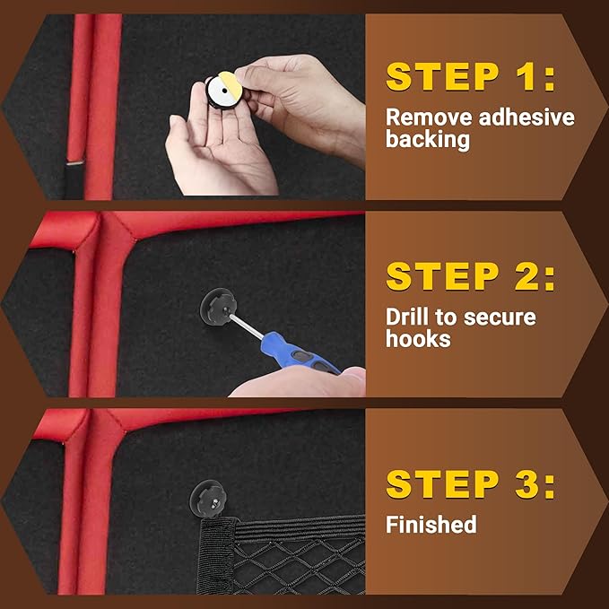 BUMBEE Mesh Cargo Net, Envelope Netting, Elastic Pocket Pouch Bungee Organizer for Car Seat Back RV Wall Trunk, Hooks & Screws Included(17.7'' x 9.8'')