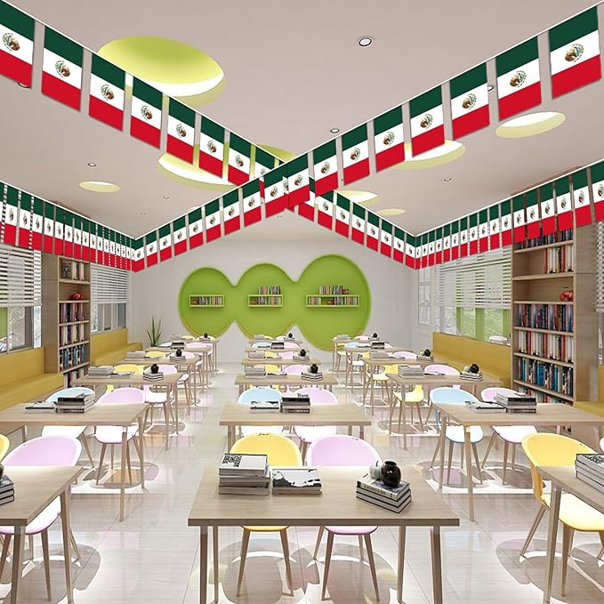 Mexico String Flag Pennant Banner - 38 Flags, 42 Feet Small Mini Mexican Flags Bunting Banner for Country Decoration, School, Party, Sports Events