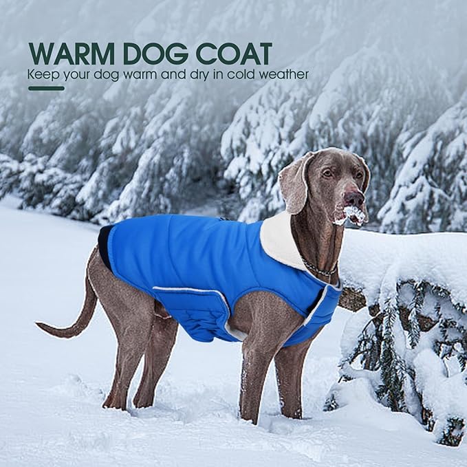 Kuoser Dog Winter Coat Cold Weather Reflective Waterproof Dogs Jacket, Warm Fleece Lined Turtleneck Doggy Vest with Zipper, Dog Snow Jacket Pet Apparel for Small Medium Large Dogs, Blue XS