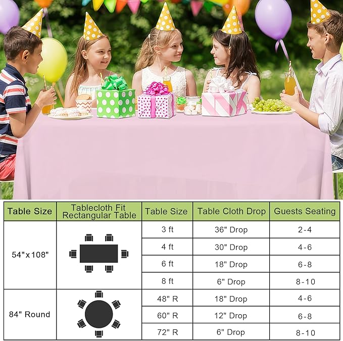 Smiry Disposable Table Cloth 12 Pack, 54 x 108 Inch Waterproof Plastic Tablecloth, Decorative Rectangle Table Covers for Party, Birthday, Picnic, Pink