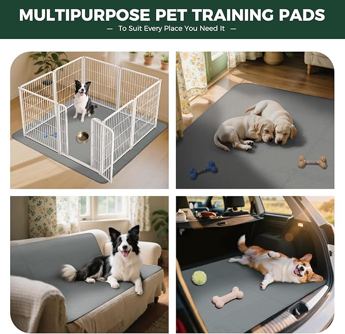 FXW Washable Pee Pads for Dogs, Leak-Proof & Non-Slip, Specifically Designed for Potty Training, 35" Square, Gray, 4 Packs