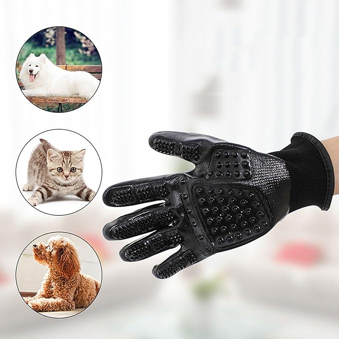 Pet Grooming Glove – Patented Rubber-Massage Shedding Bath & Hair Remover for Dogs, Cats & Livestock – Lightweight, Flexible, Secure Fit (Cyan&Black)