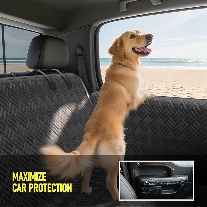 Dog Car Seat Cover for Back Seat, Hard Bottom Back Seat Cover for Cars, SUV, Small Trucks - Patented Design, Waterproof Dog Hammock, Support 400lbs
