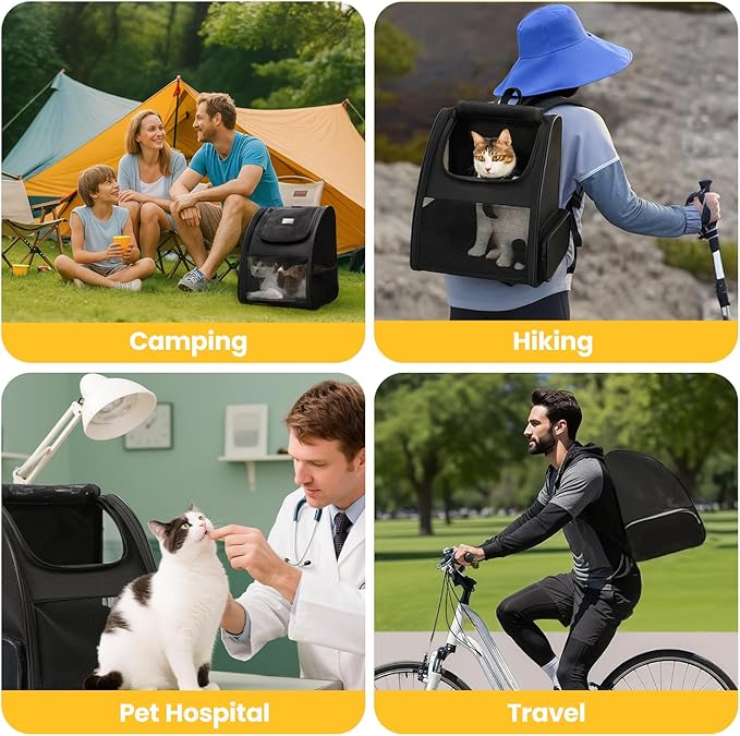 Conlun Cat Backpack Carrier for Small Dogs and Cats Fit Up to 15 Lbs,Small Dog Backpack, Foldable with 3-Side Mesh Windows, Pet Carrier for Travel & Hiking Friendly,Black
