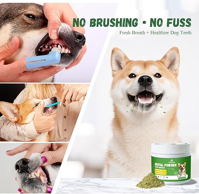 Dog Teeth Cleaning Powder, Dog Dental Powder for Teeth Cleaning and Dog Breath Fresh for Dogs with Probiotic & Tartar Remover, Plaque Off Dog Tooth Cleaning