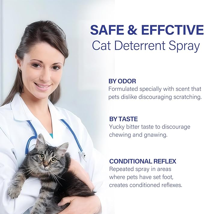 Cat Deterrent Spray Indoor & Outdoor, Natural Cat Spray Deterrent, Cat Deterrent Stopping Scratching & Urine Making, Anti-Pee Deterrent Spray, Effective for Tranning Aid, 2Pcs
