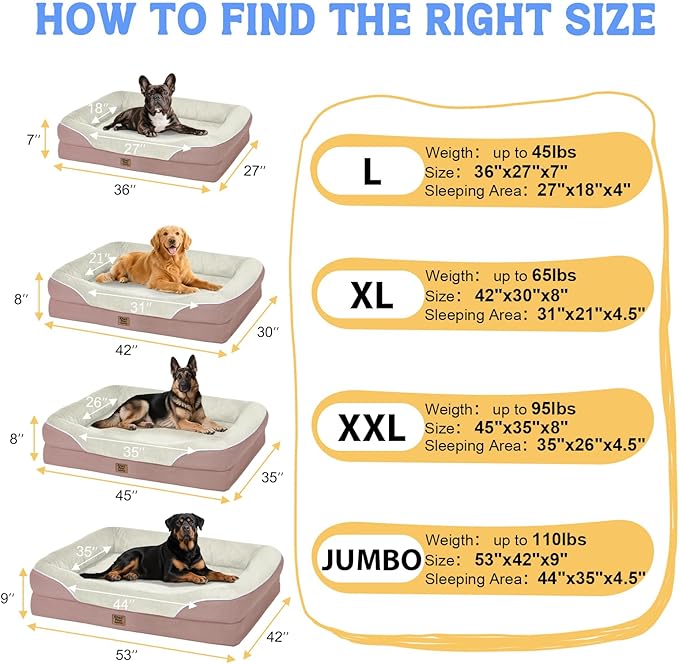 Orthopedic Washable Large Dog Bed - Dog Beds Large Sized Dogs with Removable Cover Waterproof Orthopedic Pet Bed XL Dogs Beds with Bolster