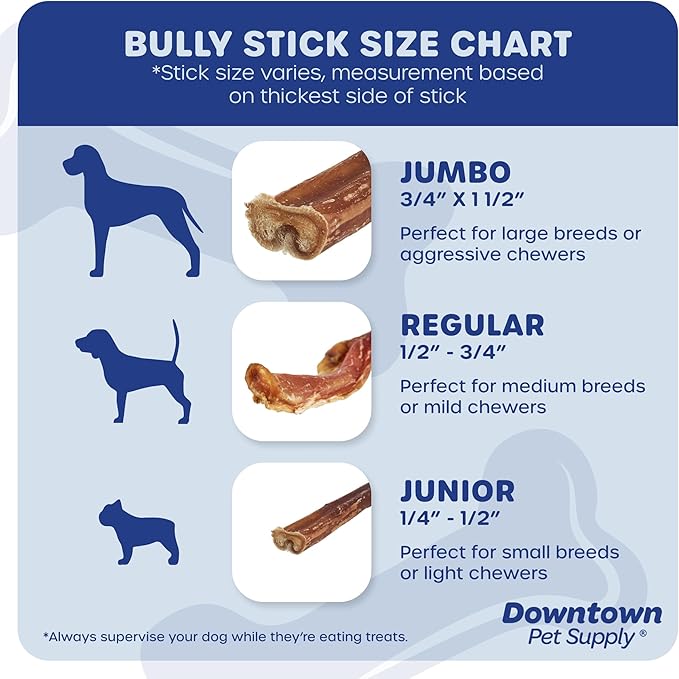 Downtown Pet Supply USA-Made 12", 8 Oz. Jumbo Bully Sticks for Large Dogs - Rawhide Free Dog Chews Long Lasting and Non-Splintering - Single Ingredient, Low Odor Bully Sticks for Medium Dogs