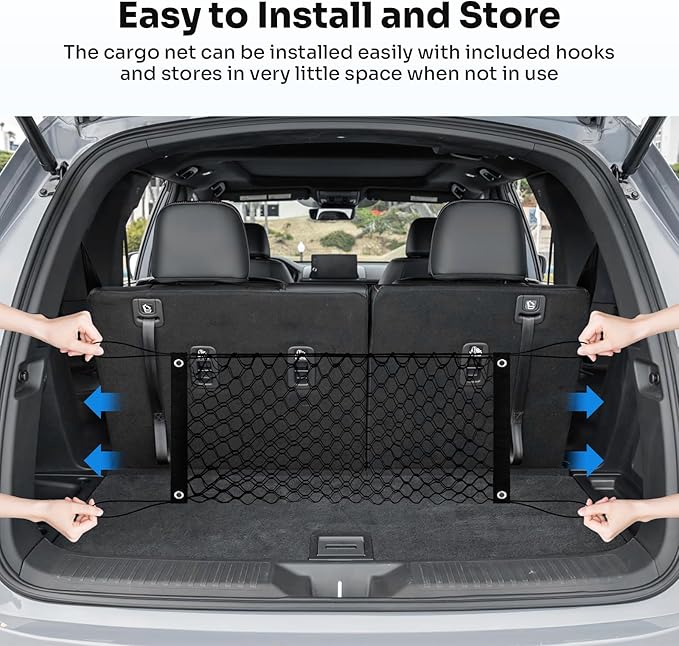 Trunk Cargo Net for 2023-2025 2026 Honda Pilot Accessories Envelope Style Mesh Trunk Net Organizer and Storage Stretchable Adjustable Elastic Nylon Rear Cargo Netting with Hooks