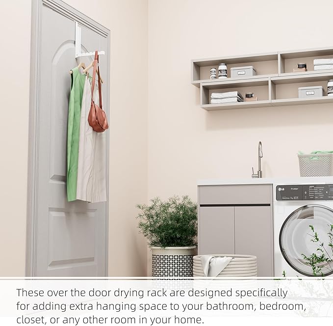 2 Pack Over The Door Hanger, Folding Over The Door Drying Rack for Laundry, Over The Door Clothes Hanger, Door Hanger for Clothing, Over The Door Hooks, Door Clothes Drying Rack,Portable,White