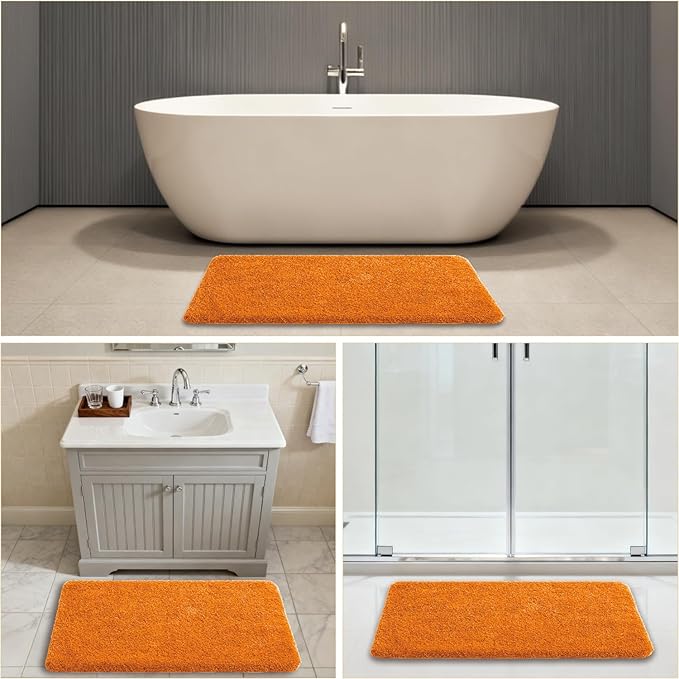 Orange Bathroom Rugs 24"x40" – Large Plush Microfiber Bath Mat, Soft Non Slip Floor Mat, Absorbent and Washable Rug – Perfect for Bathroom or Bedroom Use
