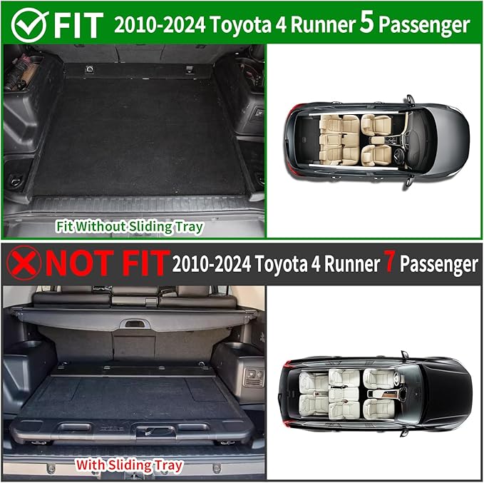 powoq Cargo Mat Compatible with 2010-2024 Toyota 4Runner Back Seat Protector Replacement for 2010-2024 Toyota 4Runner 5 Seater Accessories (Fit W/O Sliding Tray, Rear Backrest Mats+Rear Trunk Mat)