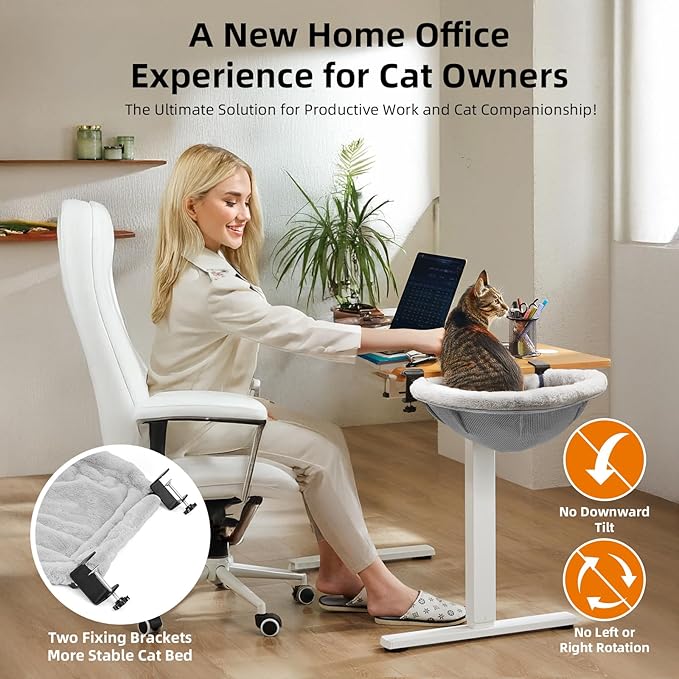 Lilyang Large Cat Desk Bed – Sunken Cat Hammock, 19.5"x15" Spacious Nest, Secure Bed with Dual Clamps & Steel Frame, Supports Up to 50 lbs, Reversible & Washable Bed Cover