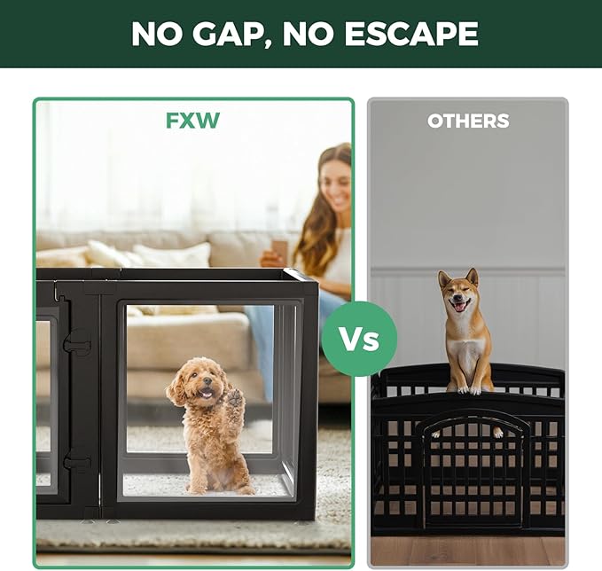 FXW AuraSpace Acrylic Indoor Dog Playpen for Puppies and Small Dogs, 24 Inch, 10 Panels, Black