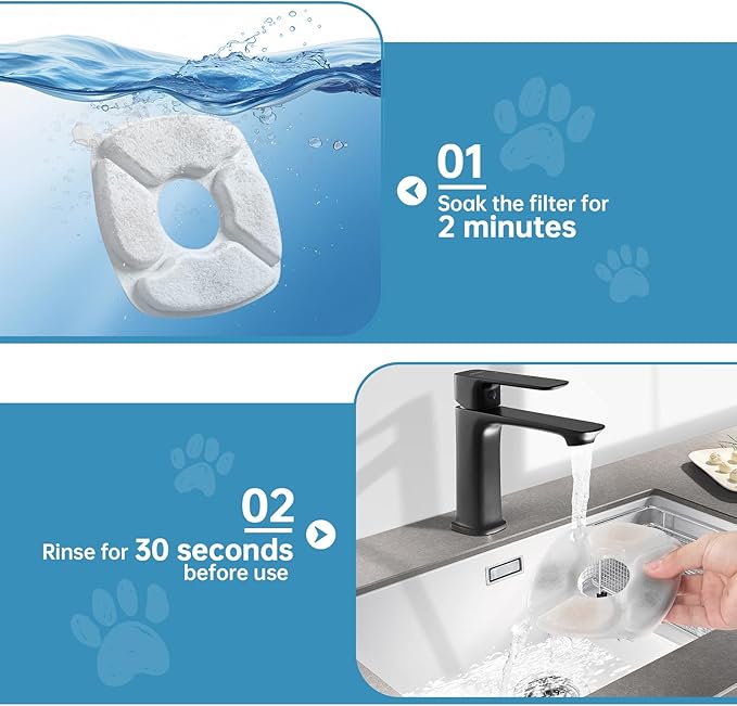 40 Pcs Cat Water Fountain Replacement Filters-20 Pack Cat Fountain Filters with 20 Pack Sponges, Enhanced Compatibility Pet Fountain Filter Fit for 95oz/2.8L 135oz/4L 67oz/2L Pet Drinking Fountain