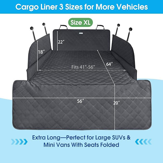 Extra Long Dog Cargo Liner for Full-Size SUV & Minivan - Heavy-Duty 900D Oxford Waterproof Pet Cargo Protector with Flaps Protection & TPU Suction Cups, Ideal for Large Dog Travel