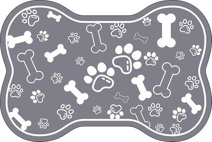 Dog Cat Food Mat,Rapid Absorbent Pet Feeding Mat, Bone Shaped Dog Placemat Water Bowl Mat with Rubber Backing,No Stains Dog Cat Food Mats Indoor, Pet Accessories Supplies 23"x36" Dark Grey
