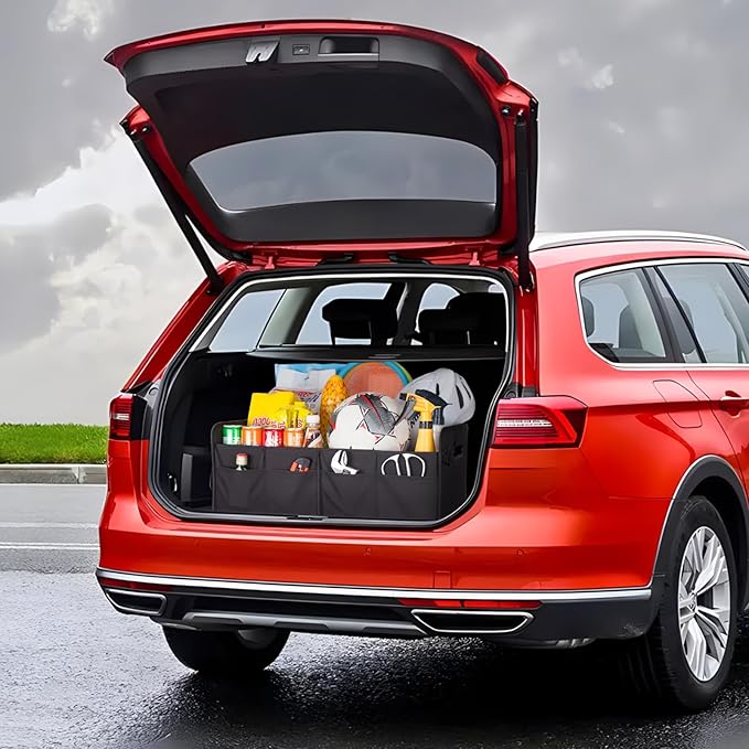 Trunk Organizer For Suv & Sedan,Car Organizers and Storage, Waterproof Collapsible & Adjustable Straps,70L Sturdy Car Organization for Car Accessories, Tools,Sundries,2-3 Compartment(Black