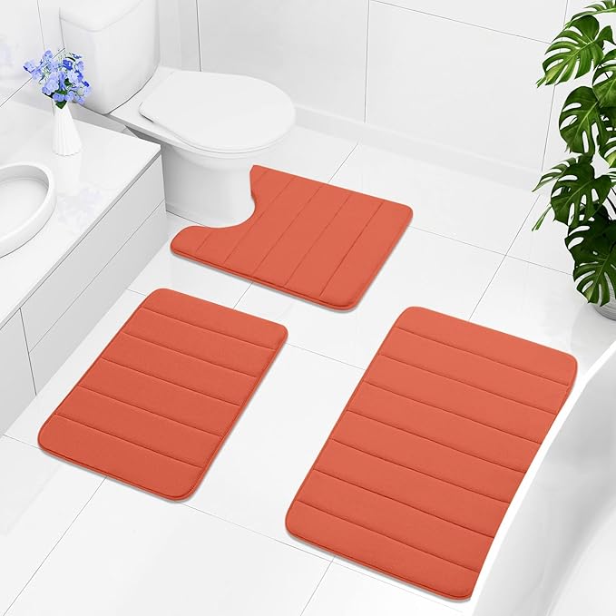 Buganda Memory Foam Bath Mat, 35.4" x 24", Ultra Soft and Non-Slip Bathroom Rugs, Water Absorbent and Machine Washable Bath Rug Runner for Bathroom, Shower, and Tub, Coral