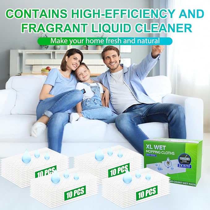 40 Count XL Wet Mopping Cloths for Swiffer Sweeper XL Mop - Disposable X-Large Wet Pad Refills - Multi-Surface Wet Wipes Mopping Pads Refill for Floor Cleaning.(Only Pads, not Including mop)