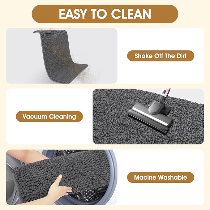 2 Pieces Muddy Door Mats for Dogs, 30" X 20" Chenille Absorbent Doormat, Trap Dirt Non Slip Heavy Indoor Doormat Soft Dog Bed Mat Front Inside Door Mat for Indoor Outdoor Entrance,Grey